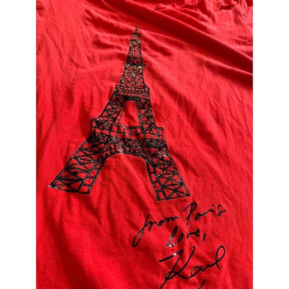 Karl lagerfield Red Graphic Tee With Eiffel Tower Design From Paris Love Karl M - Picture 9 of 10